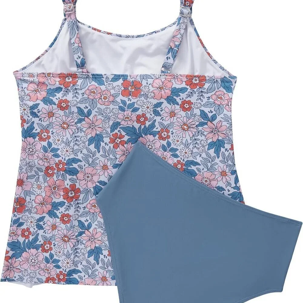 Women Tankini Bathing Suit Nylon Blend Ruffle High Waist Tummy Control Swimwear